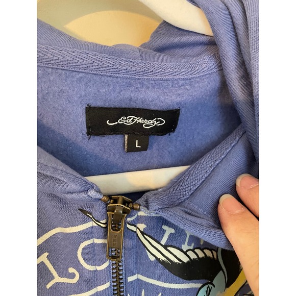 Ed Hardy Size L Free Bird Blue Cropped Graphic Hoodie Love Kills Slowly Y2k - Picture 5 of 7